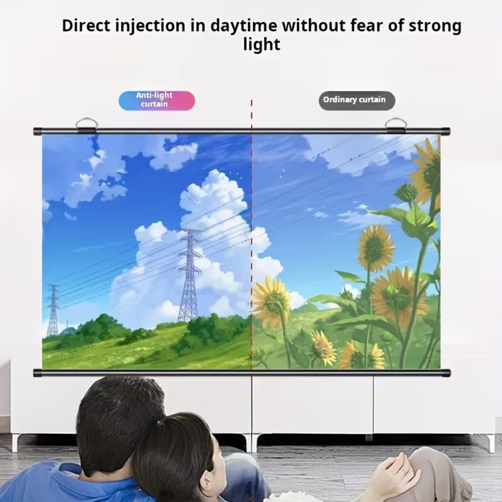 Portable Projector Screen Pull Down Wall Mounted Hanging Anti-Glare Home Theater - Image 3
