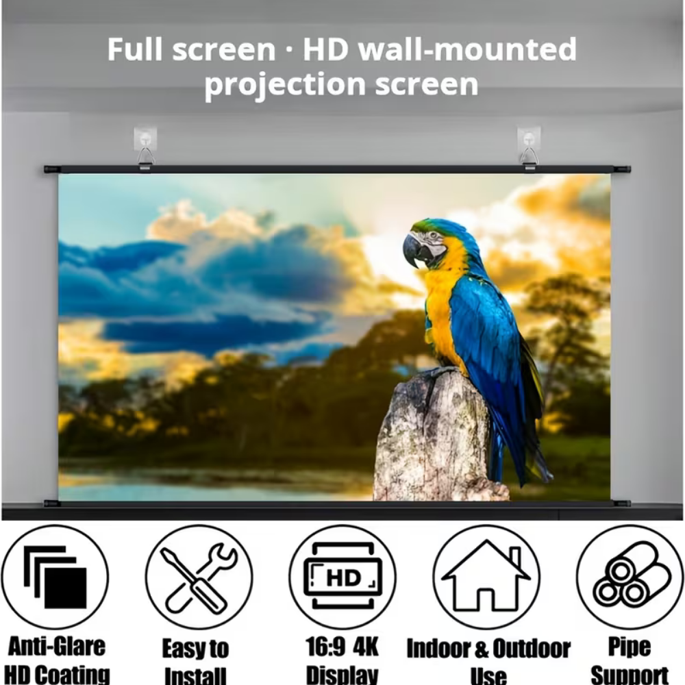Portable Projector Screen Pull Down Wall Mounted Hanging Anti-Glare Home Theater - Image 5