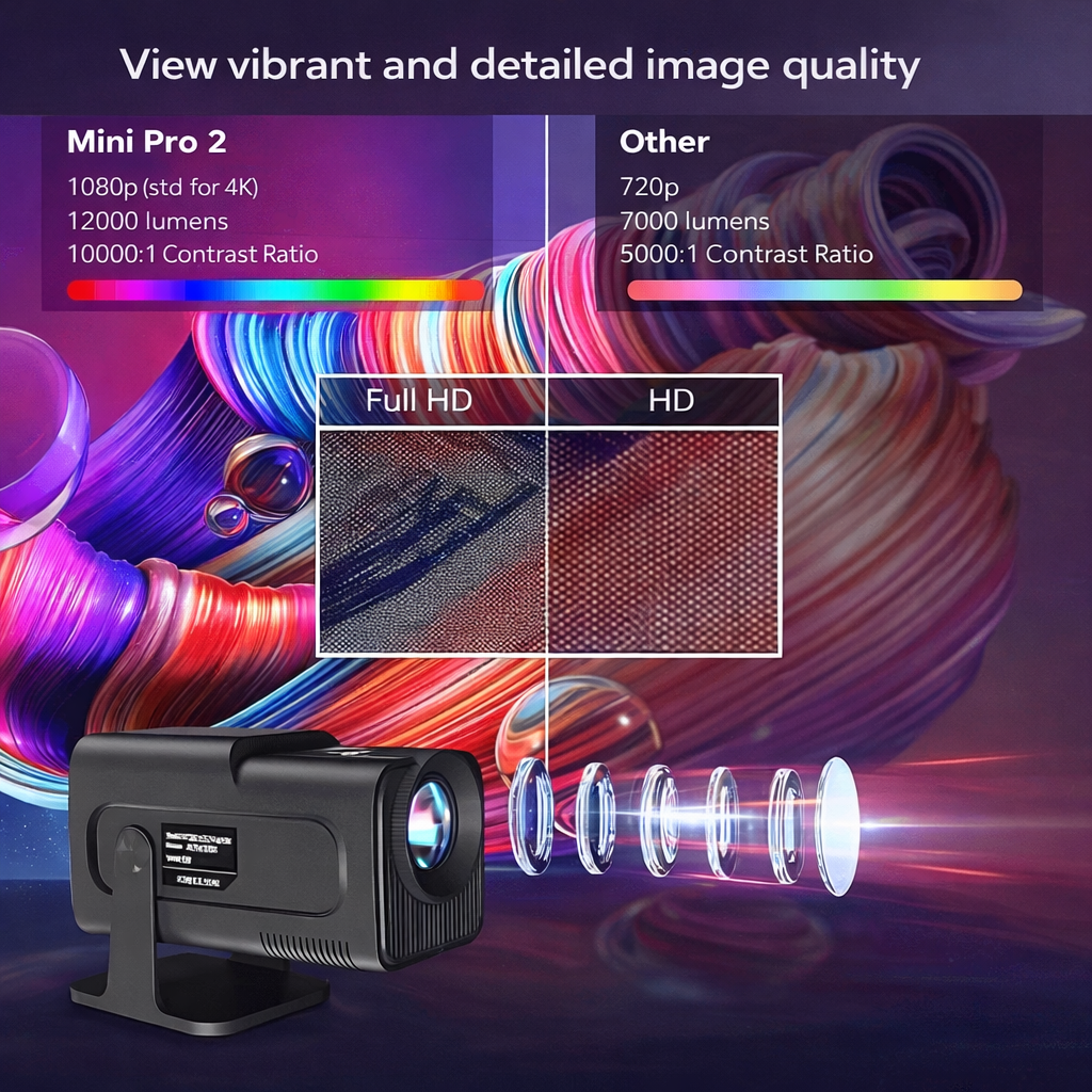 Portable Smart Projector Mini Home Theater Wireless Remote Adjustable Stand Compact - Image 4