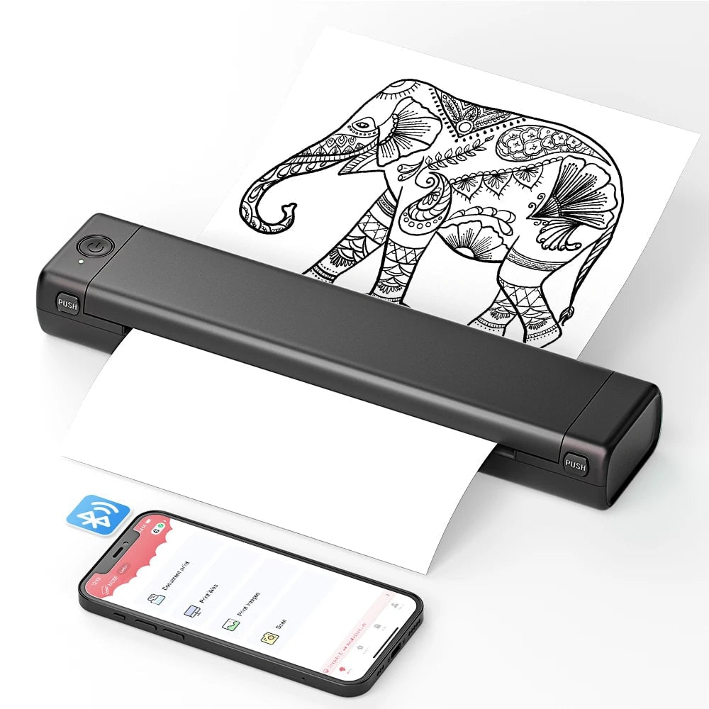 Portable Thermal Printer Wireless Bluetooth A4 Compact Travel USB Mobile - Image 1