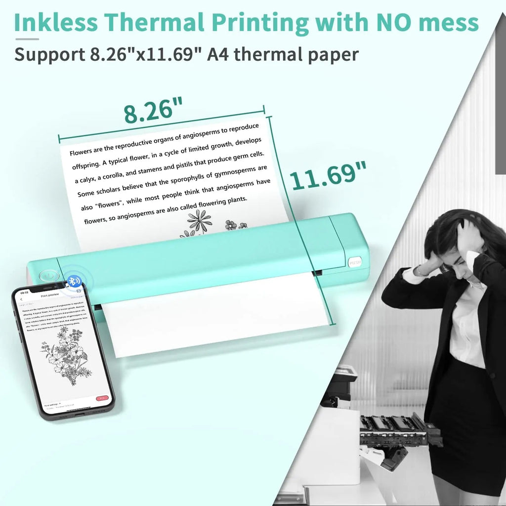 Portable Thermal Printer Wireless Bluetooth A4 Compact Travel USB Mobile - Image 7