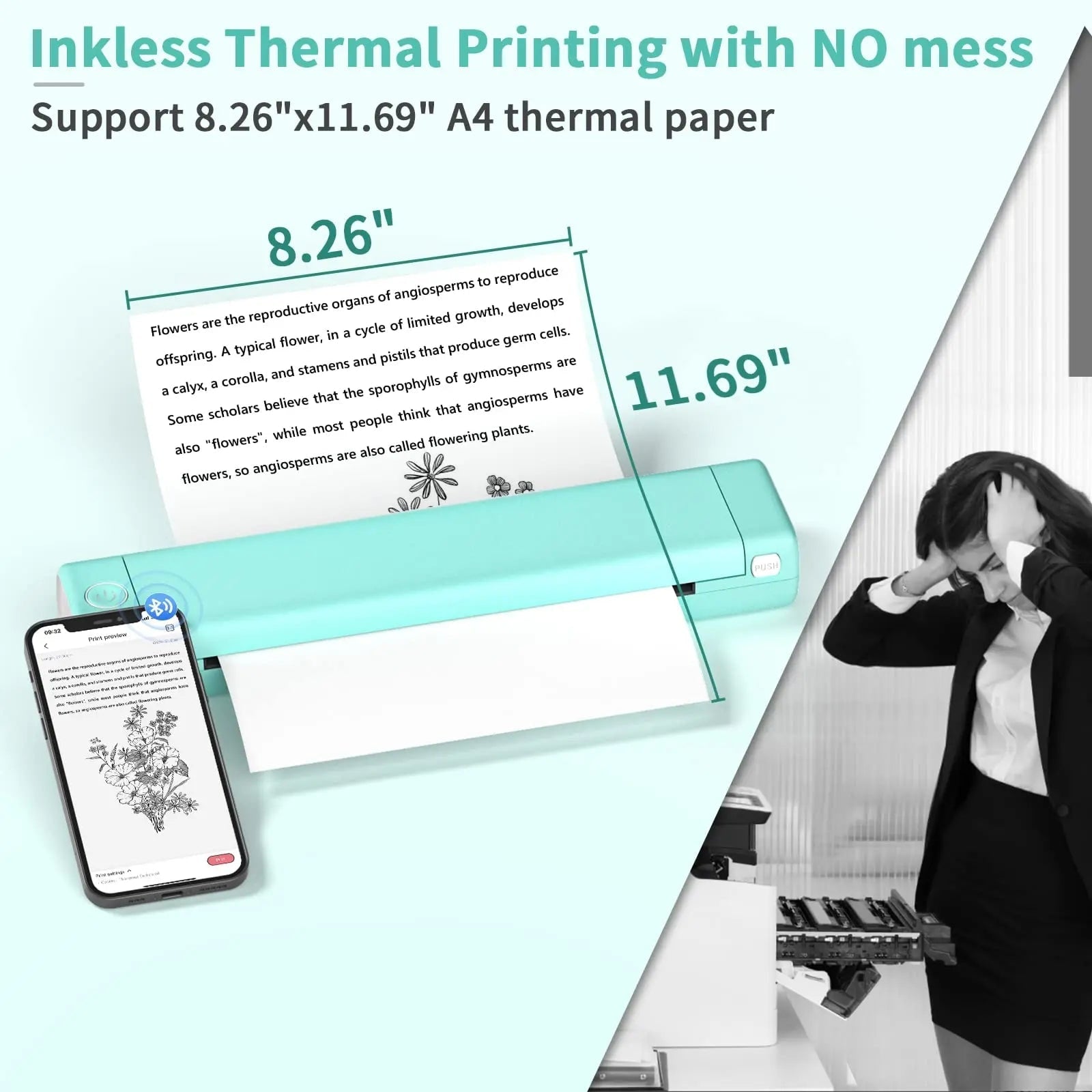 Portable Thermal Printer Wireless Bluetooth A4 Compact Travel USB Mobile - Image 7