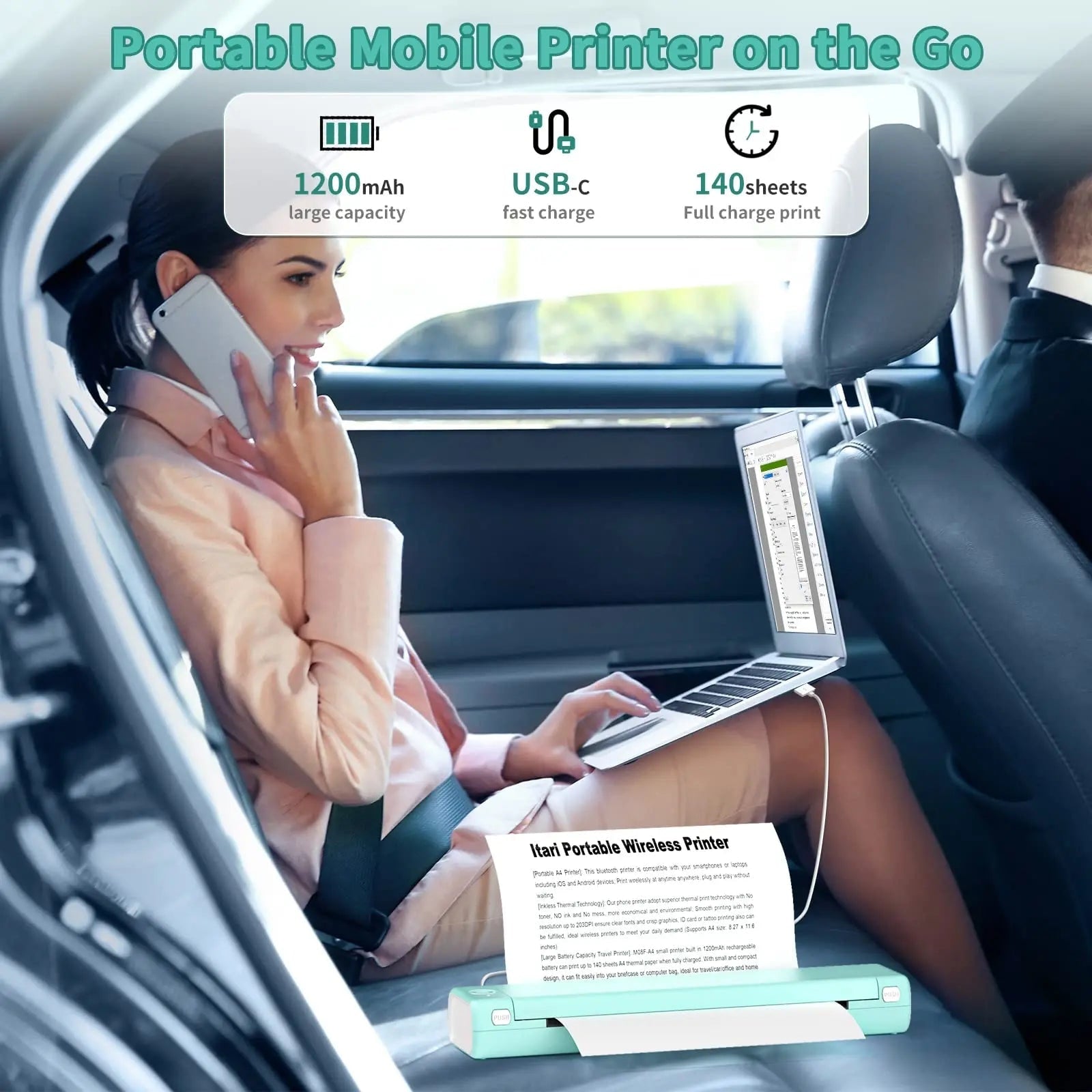 Portable Thermal Printer Wireless Bluetooth A4 Compact Travel USB Mobile - Image 8