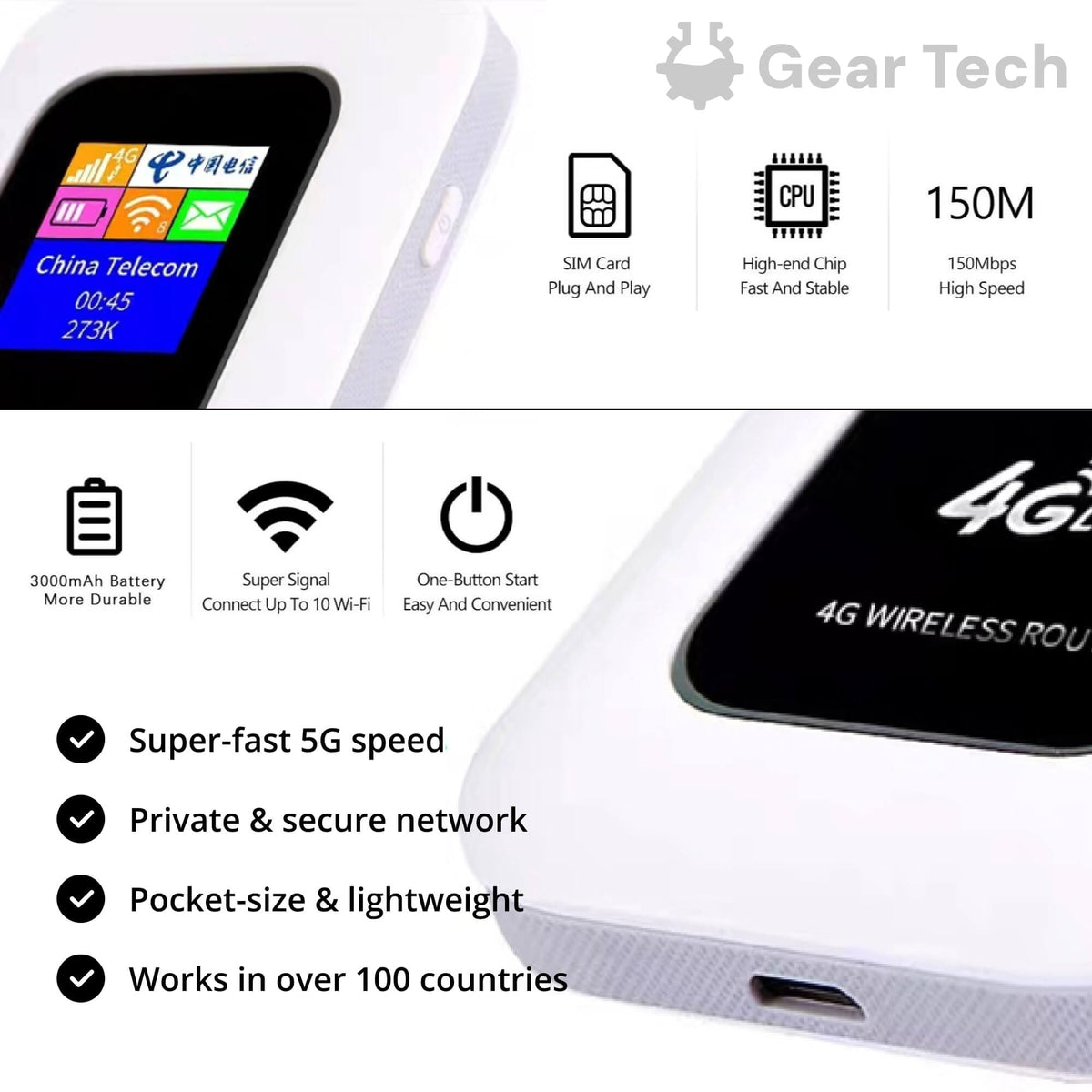 Portable WIFI Router with Sim Card Slot Lcd Display and USB Charging for Travel - Image 3