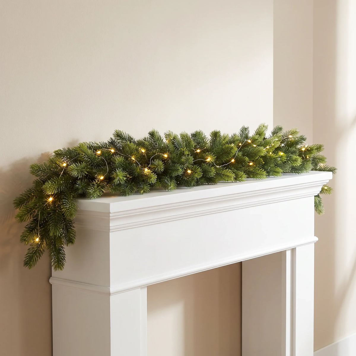 Pre-Lit Christmas Garland with 50 Warm LED Lights for Indoor Holiday Decorations - Image 1