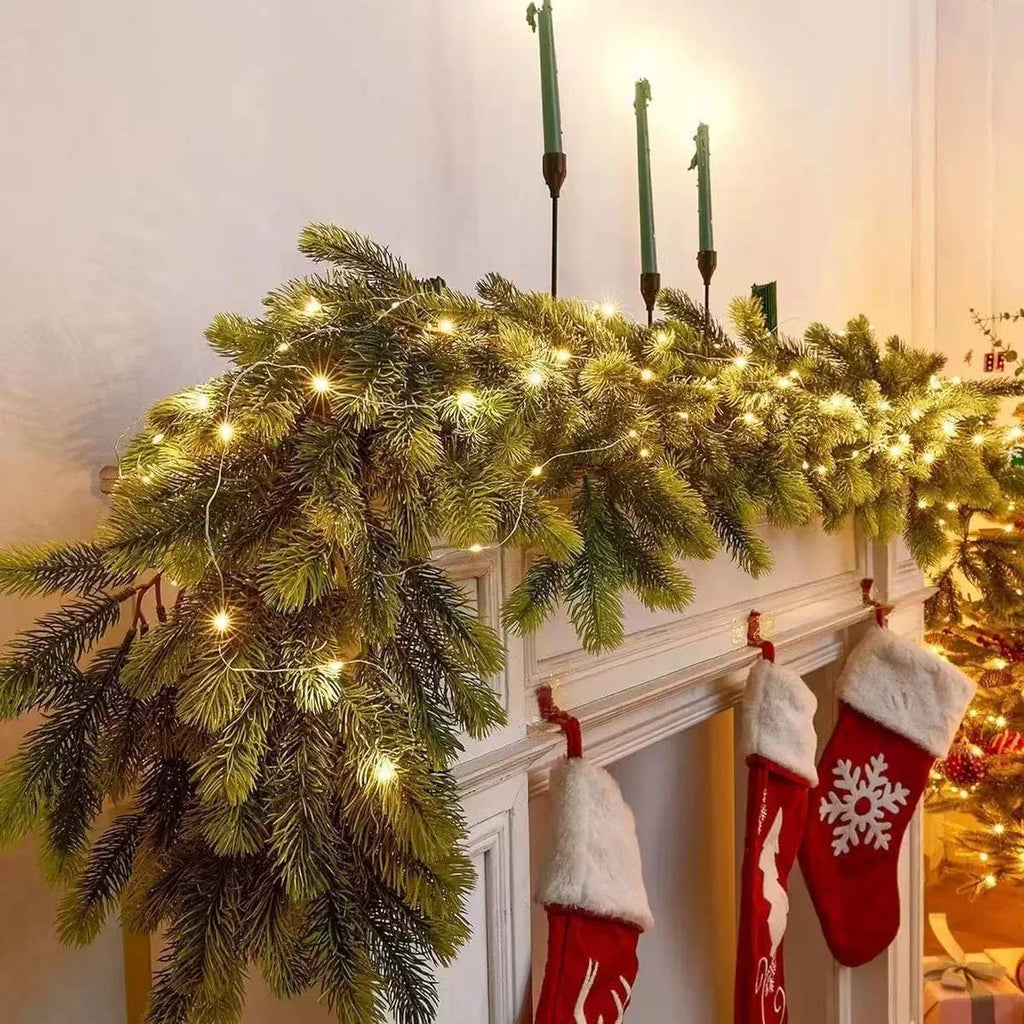 Pre-Lit Christmas Garland with 50 Warm LED Lights for Indoor Holiday Decorations - Image 8