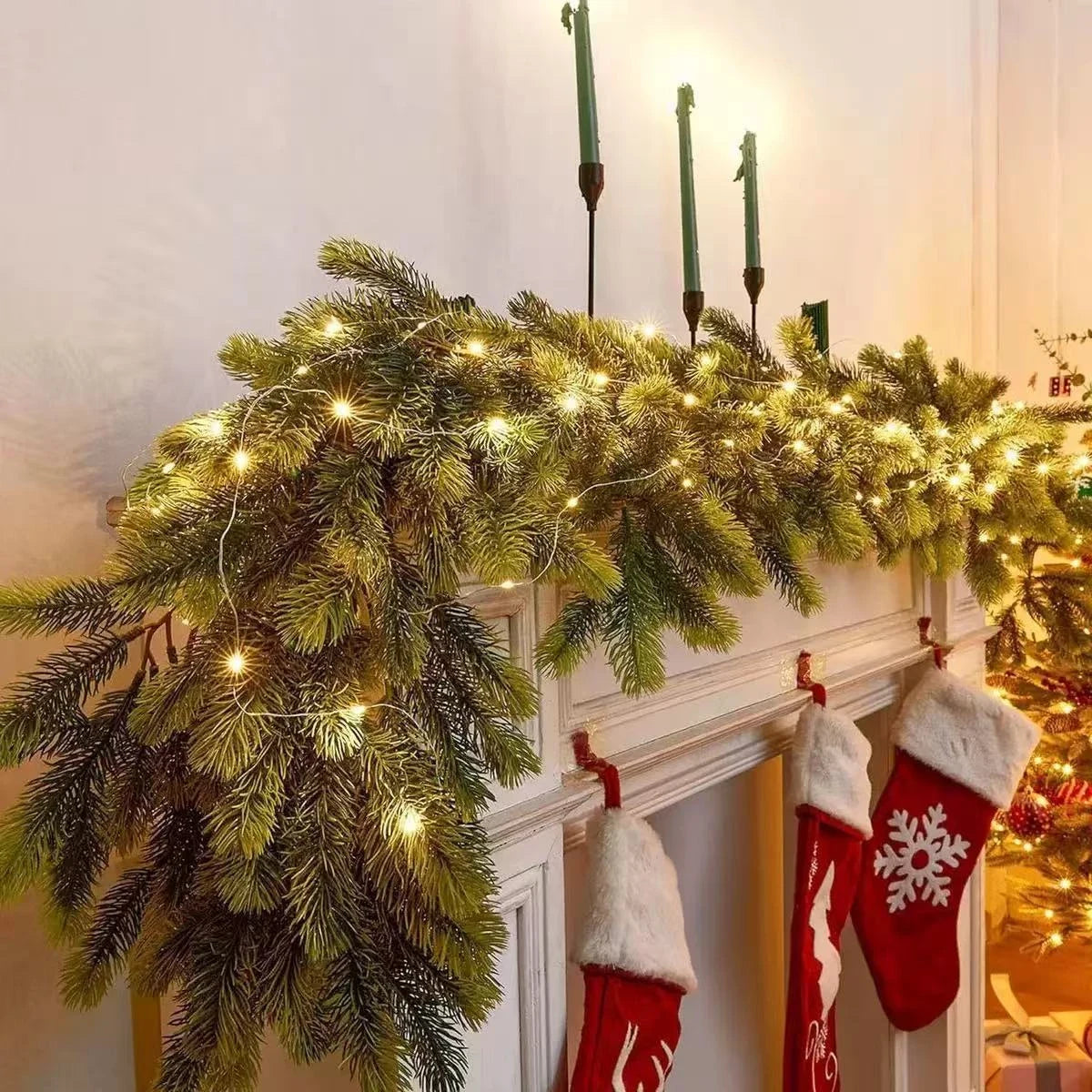 Pre-Lit Christmas Garland with 50 Warm LED Lights for Indoor Holiday Decorations - Image 8