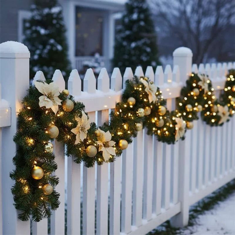 Pre-Lit Christmas Garland with Lights Warm White LED Artificial Pine and Ornaments - Image 12