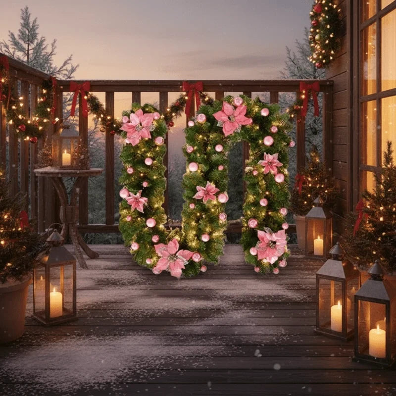 Pre-Lit Christmas Garland with Lights Warm White LED Artificial Pine and Ornaments - Image 6