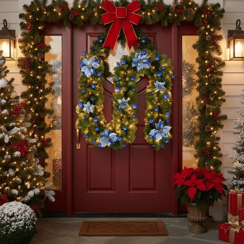Pre-Lit Christmas Garland with Lights Warm White LED Artificial Pine and Ornaments - Image 7