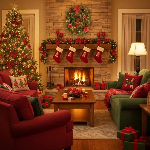Pre-Lit Christmas Garland with Lights Warm White LED Artificial Pine and Ornaments - Image 9