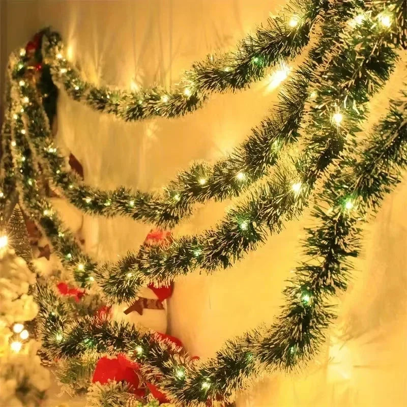 Pre-Lit Tinsel Garland with LED Lights Bows Frosted White Tips - Image 2
