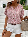Printed Button-Front Blouse with Easy Relaxed Fit