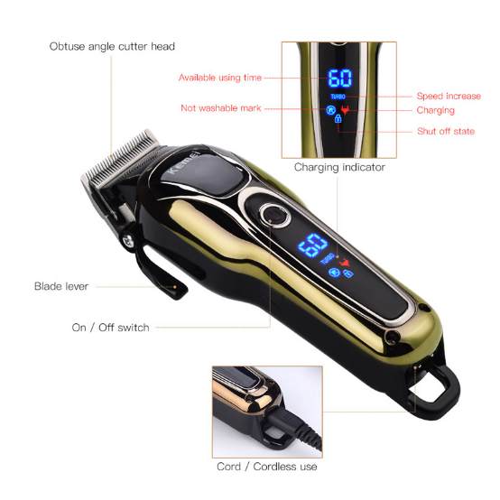 Professional Rechargeable Hair Clippers with Digital Lcd Display Stainless Steel Blades - Image 9