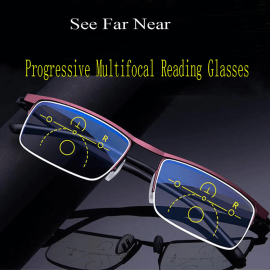 Progressive Reading Glasses with Multifocal Lens Blue Light Blocking and Metal Half-Rim Frame - Image 2