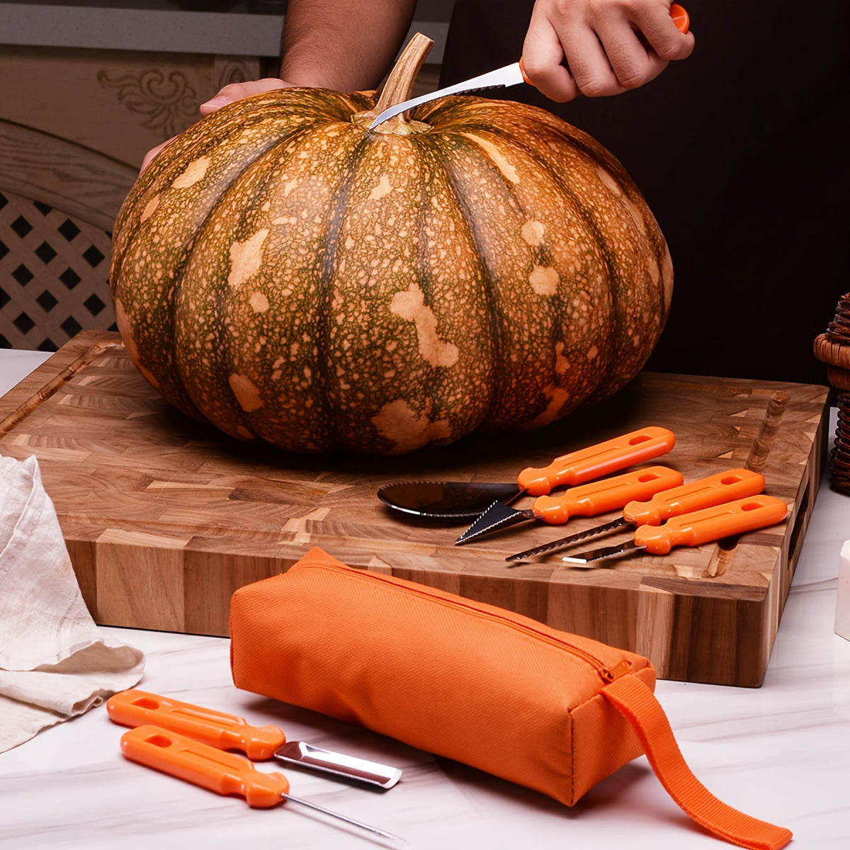 Pumpkin Carving Tools and Kit with Stainless Steel Knife 7-Piece Supplies Set with Canvas Bag - Image 1