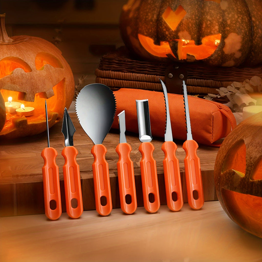 Pumpkin Carving Tools and Kit with Stainless Steel Knife 7-Piece Supplies Set with Canvas Bag - Image 2