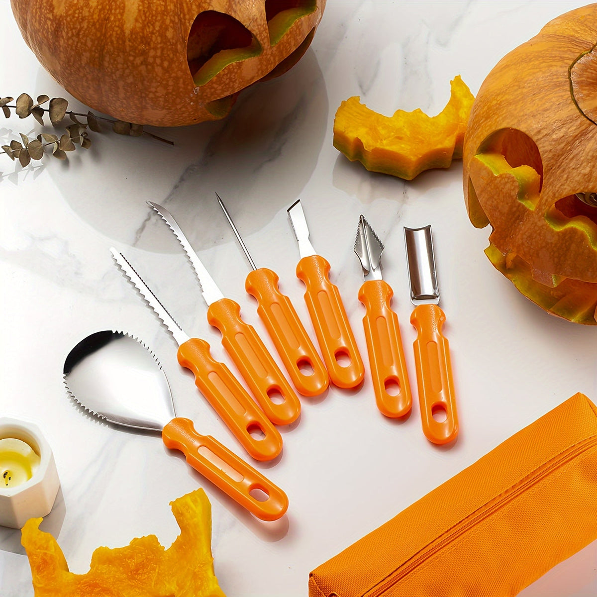 Pumpkin Carving Tools and Kit with Stainless Steel Knife 7-Piece Supplies Set with Canvas Bag - Image 3