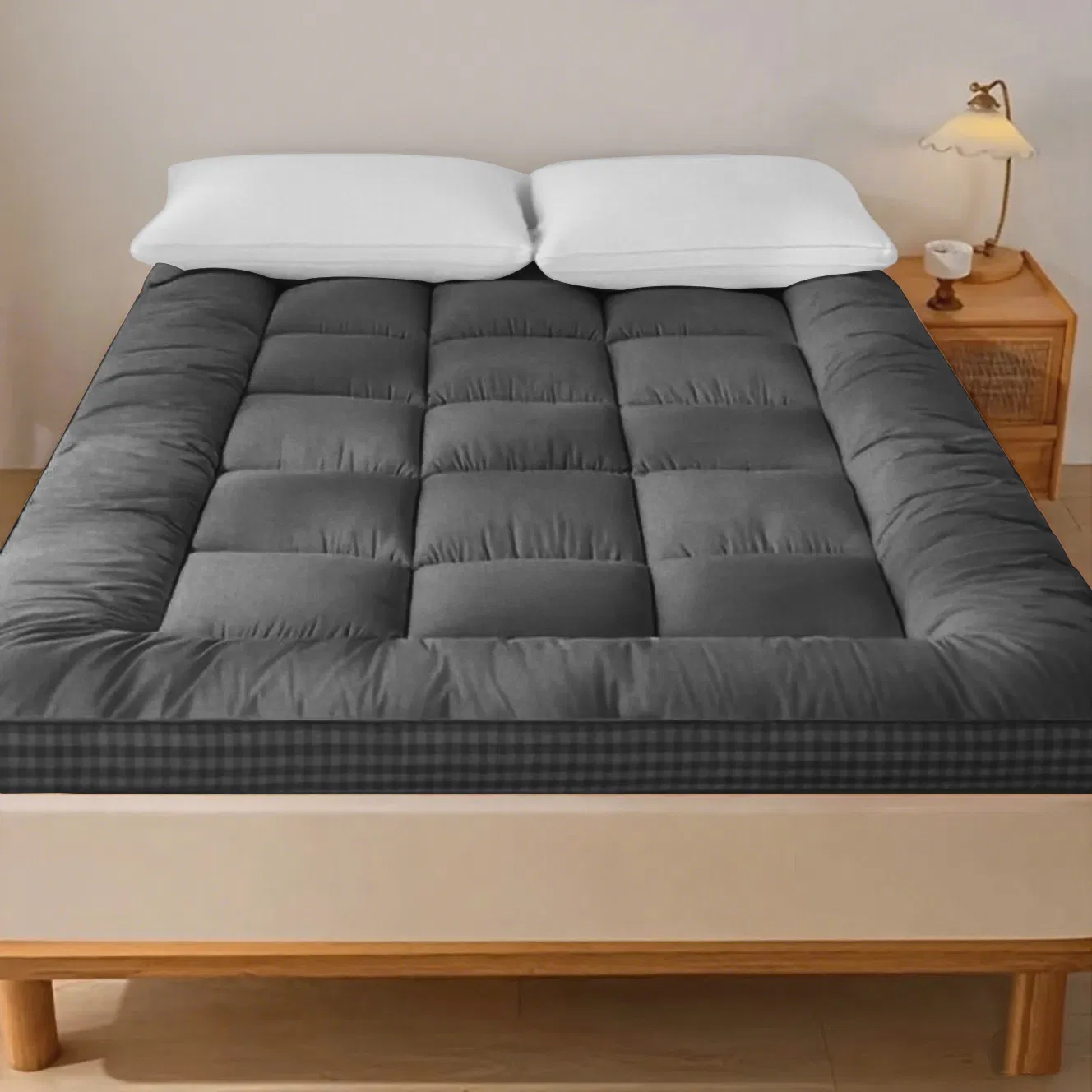 Quilted Mattress Topper Queen and King Size with Pillow Top Padded Design and Raised Border - Image 1