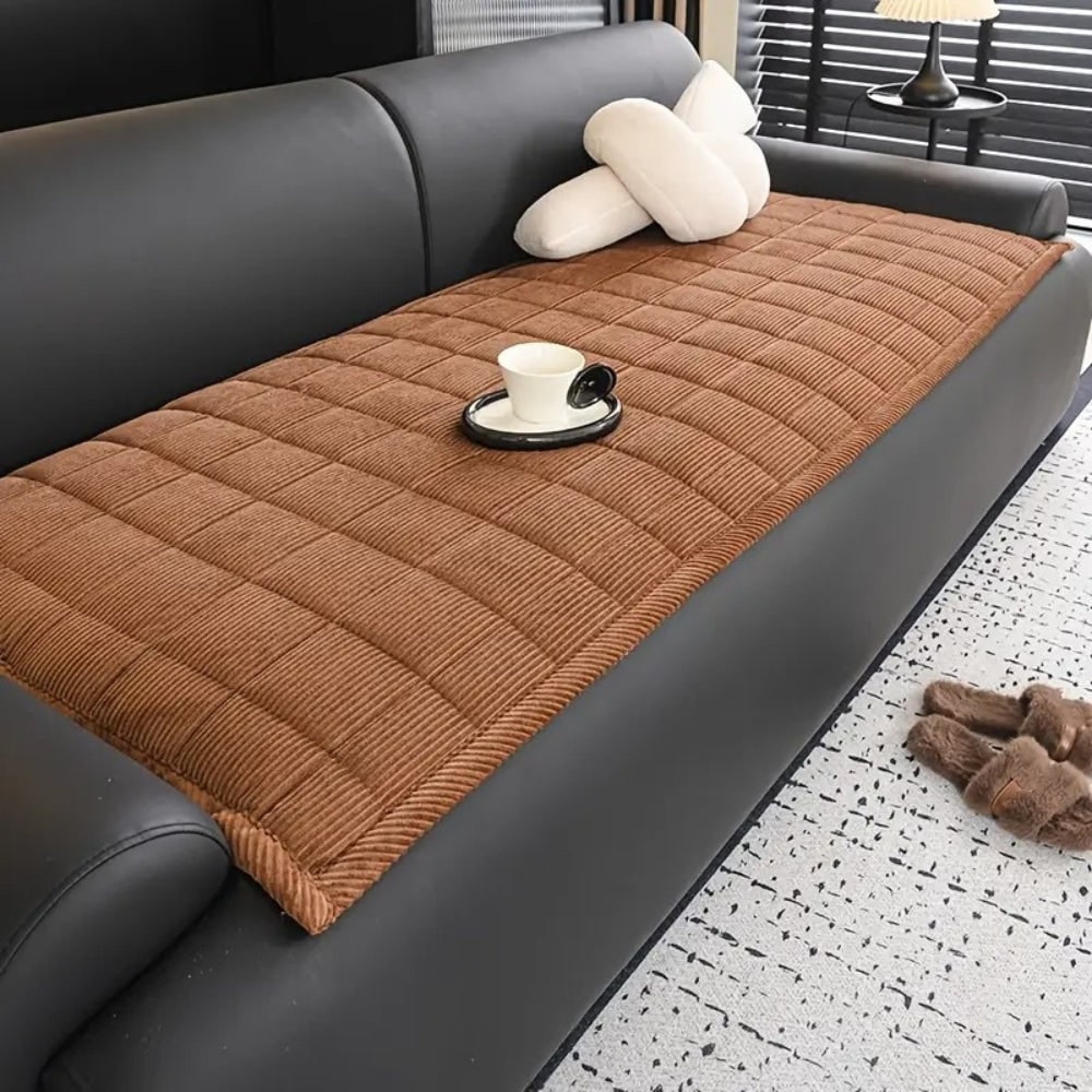 Quilted Sofa Couch Seat Cushion Cover with Corduroy Fabric and Non-Slip Protection Dog - Image 1