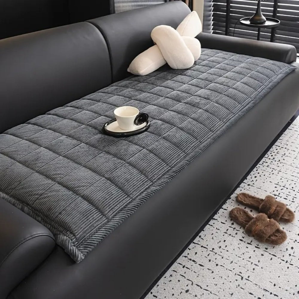 Quilted Sofa Couch Seat Cushion Cover with Corduroy Fabric and Non-Slip Protection Dog - Image 2