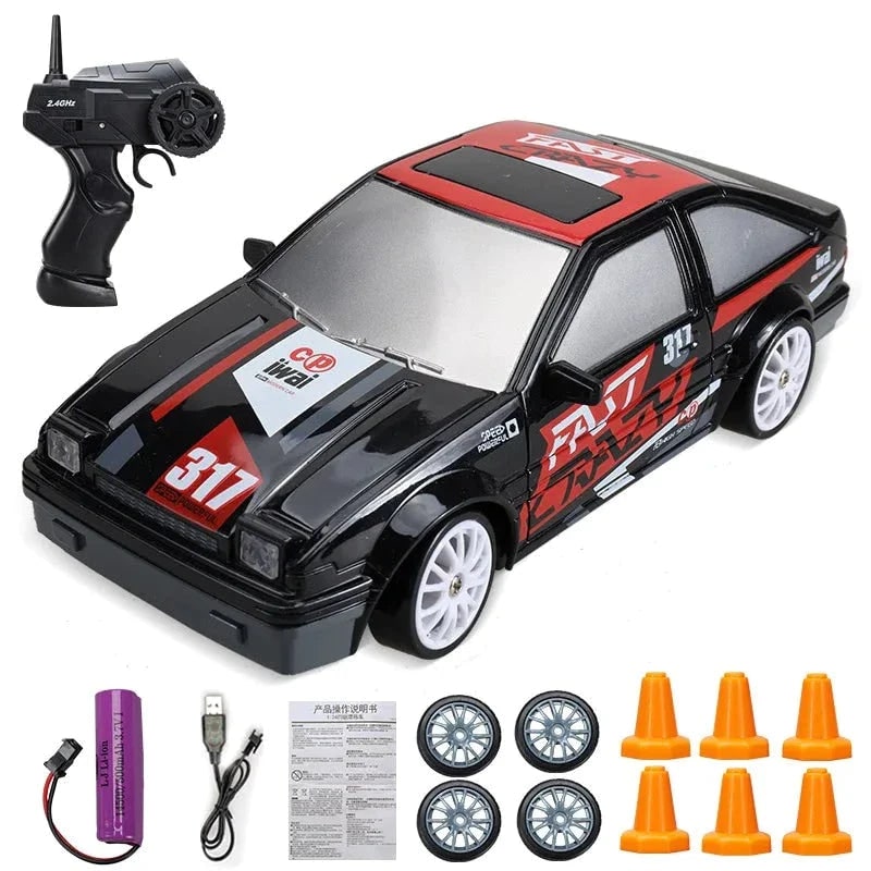 Rc Drift Car Remote Control Rechargeable LED Spare Tires Cones Hobby - Image 11
