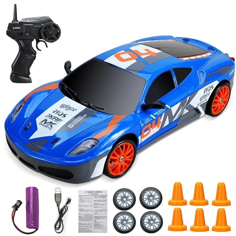 Rc Drift Car Remote Control Rechargeable LED Spare Tires Cones Hobby - Image 13