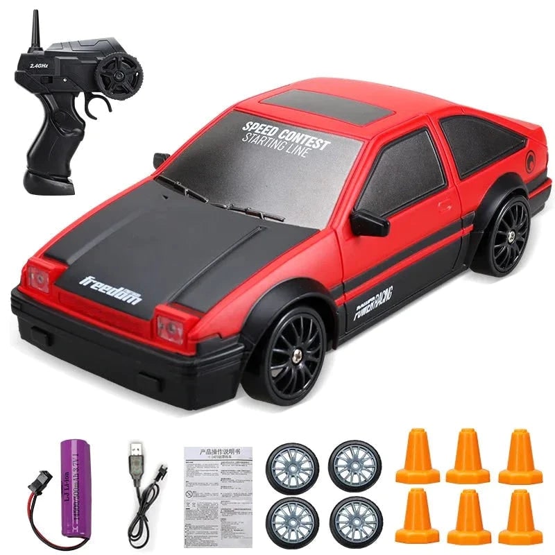 Rc Drift Car Remote Control Rechargeable LED Spare Tires Cones Hobby - Image 2