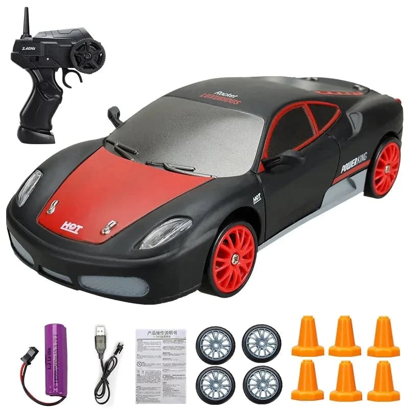 Rc Drift Car Remote Control Rechargeable LED Spare Tires Cones Hobby - Image 7