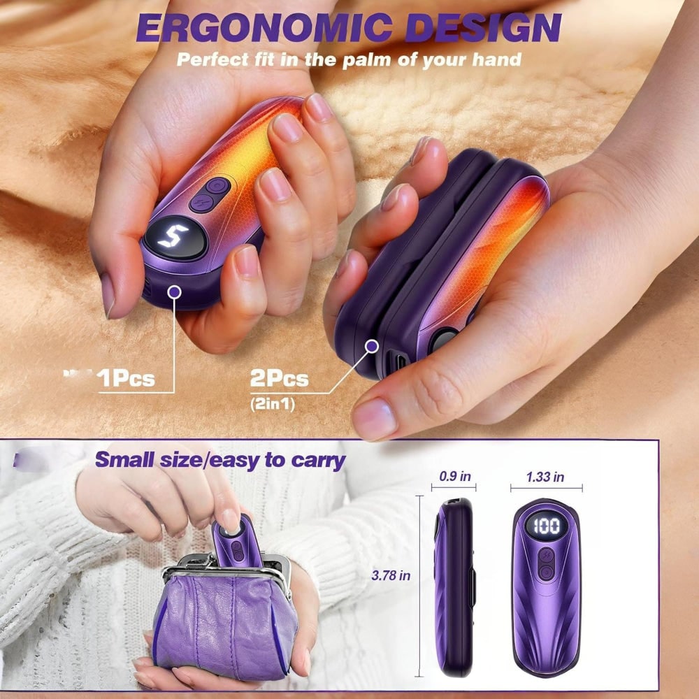 Rechargeable Electric Reusable Hand Warmers Set with LED Display and Five Heat Settings - Image 20