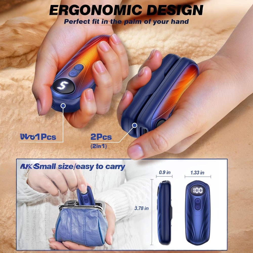 Rechargeable Electric Reusable Hand Warmers Set with LED Display and Five Heat Settings - Image 30