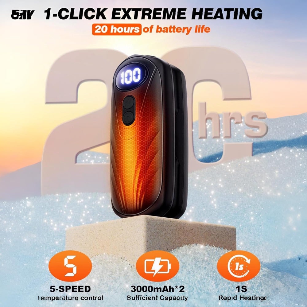 Rechargeable Electric Reusable Hand Warmers Set with LED Display and Five Heat Settings - Image 5