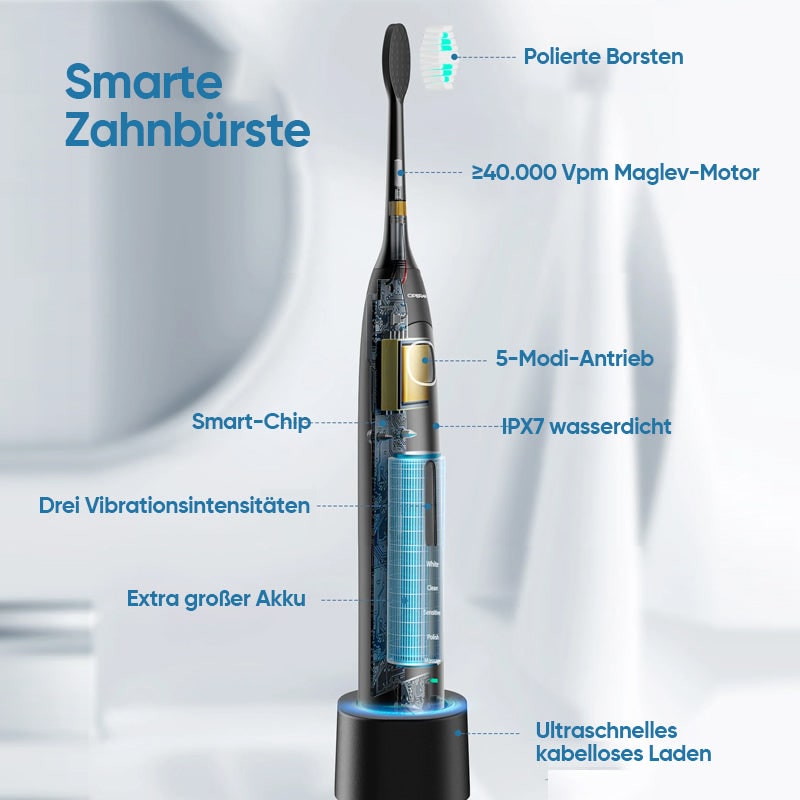 Rechargeable Electric Toothbrush Ultrasonic Wireless Charging Waterproof LED - Image 2