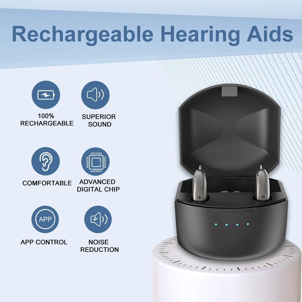 Rechargeable Hearing Aids with Bluetooth Noise Reduction and Charging Case - Image 9