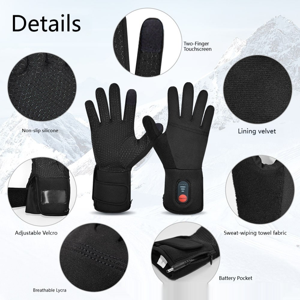 Rechargeable Heated Gloves Mittens with Touchscreen Fingertips and Adjustable Wrist Strap - Image 8