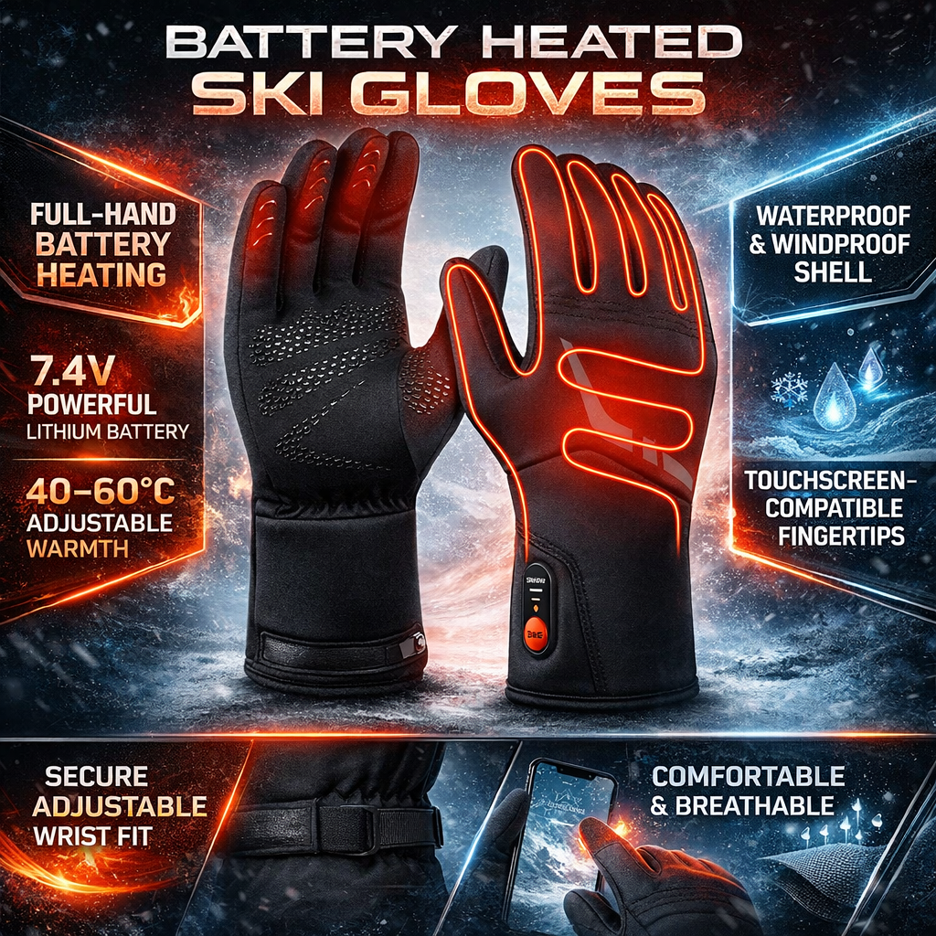 Rechargeable Heated Gloves Winter Skiing Touchscreen Non Slip Reflective Stripe - Image 4