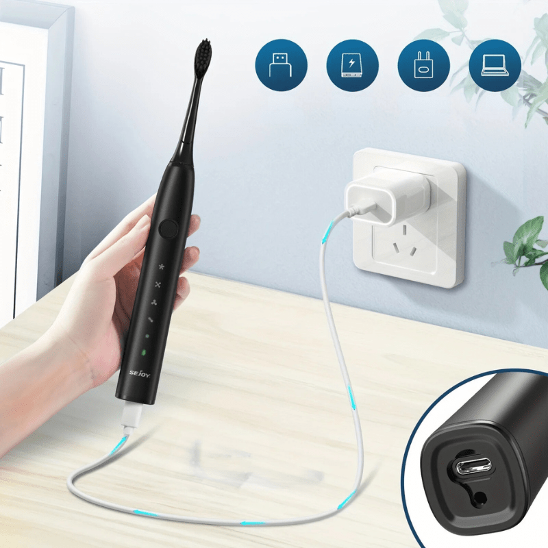Rechargeable Sonic Ultrasonic Electric Toothbrush Quiet LED Replacement Heads Travel Case - Image 4
