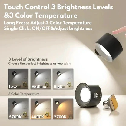 Rechargeable Wall Sconce with Modern Lighting Battery Powered Magnetic Mount and 360° Rotation - Image 8