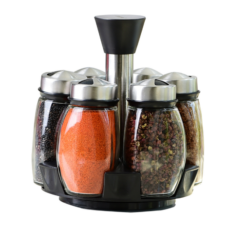 Rotating Spice Rack Organizer with 6 Glass Jars and Lazy Susan Base Countertop - Image 1