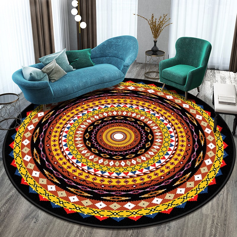 Round Area Rug Circular Mandala Pattern 8 Foot Boho Bedroom Machine Washable - Image 3