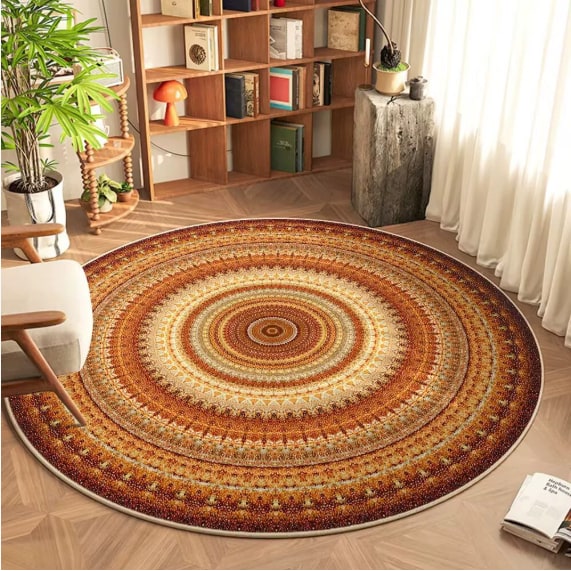 Round Area Rug Circular Mandala Pattern 8 Foot Boho Bedroom Machine Washable - Image 4