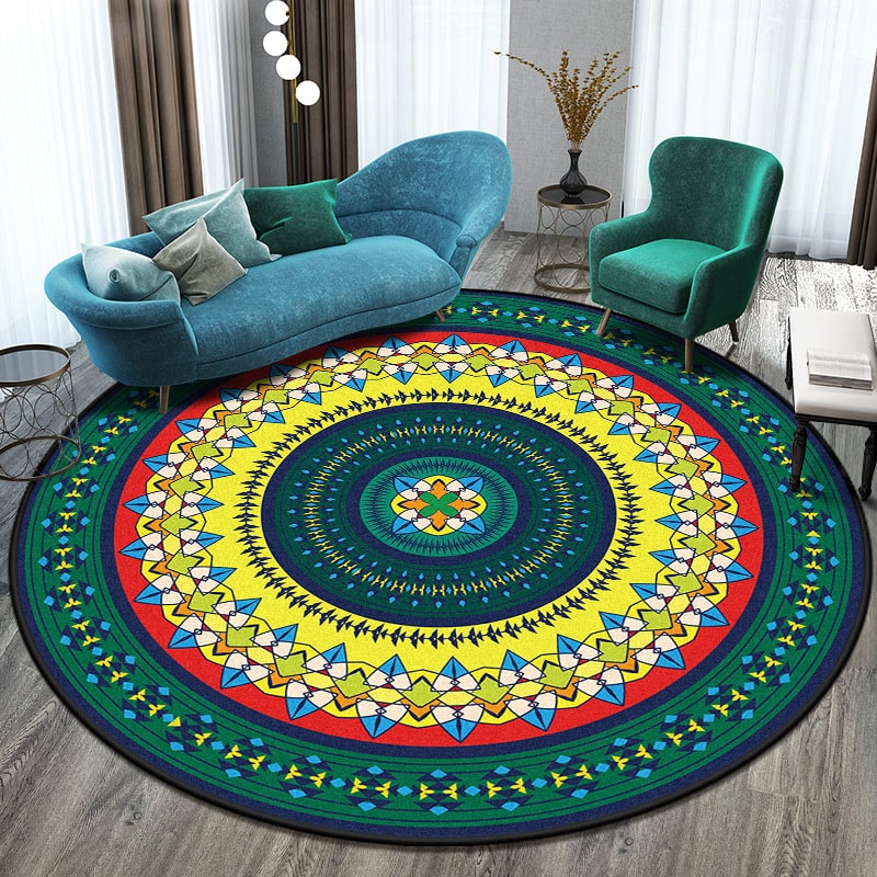 Round Area Rug Circular Mandala Pattern 8 Foot Boho Bedroom Machine Washable - Image 5