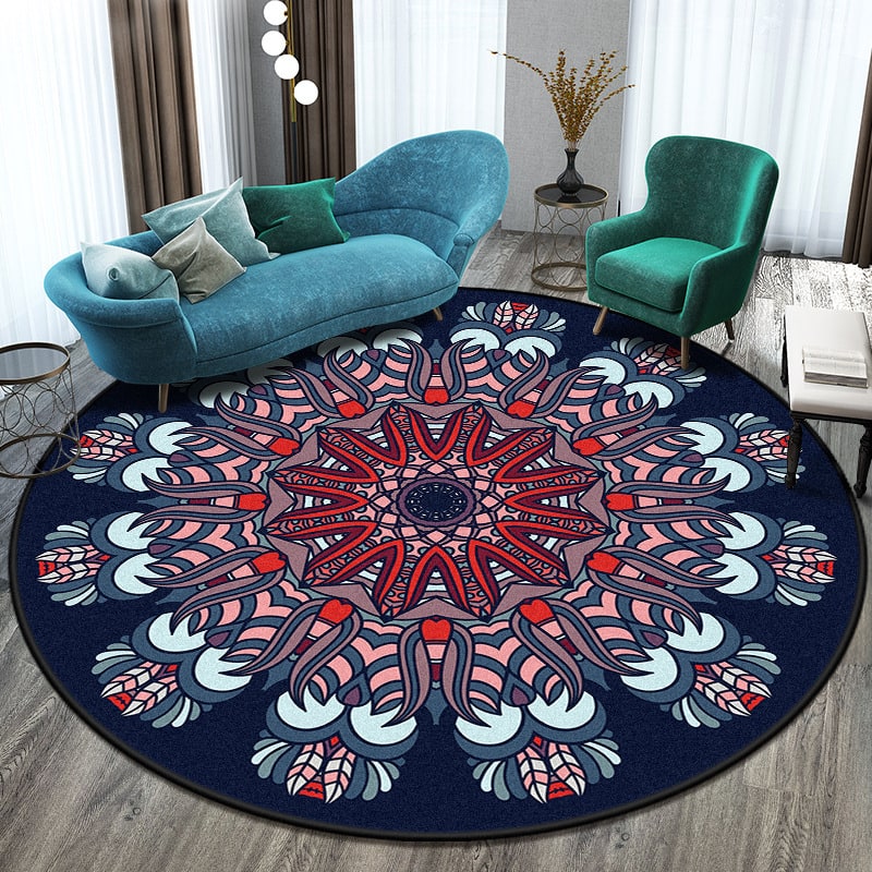 Round Area Rug Circular Mandala Pattern 8 Foot Boho Bedroom Machine Washable - Image 6