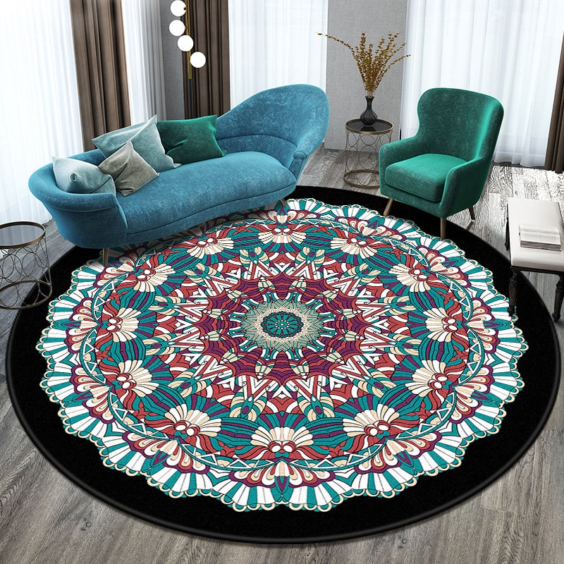 Round Area Rug Circular Mandala Pattern 8 Foot Boho Bedroom Machine Washable - Image 7
