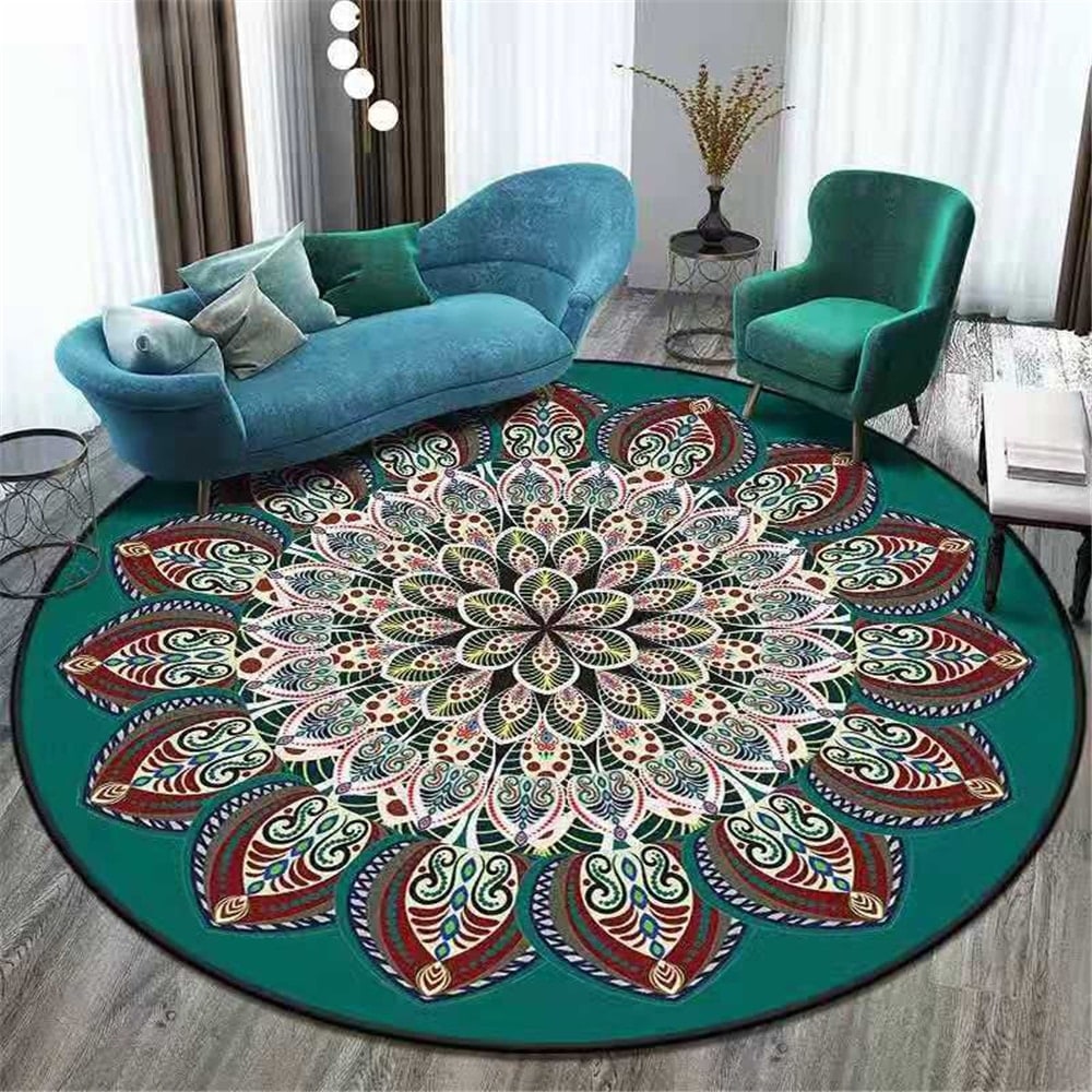 Round Area Rug Circular Mandala Pattern 8 Foot Boho Bedroom Machine Washable - Image 8