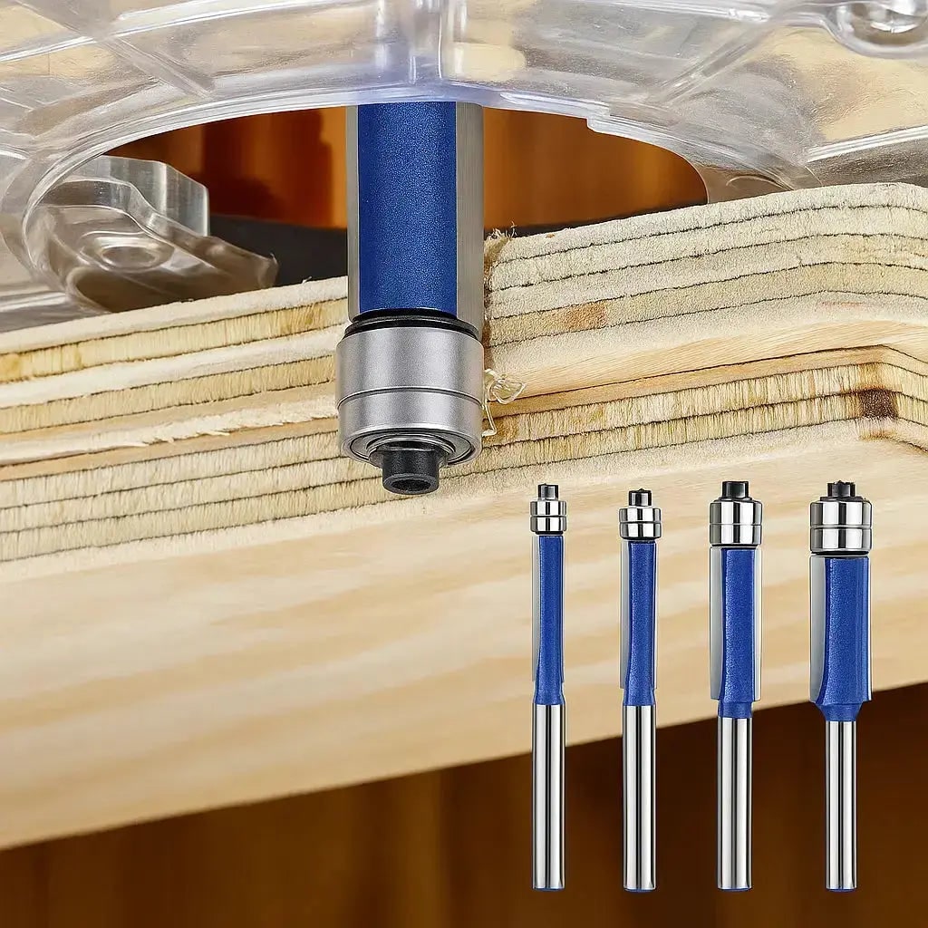 Router Bits Wood Tool Set with Flush Trim and Double Bearing Guides for Benchtop Table - Image 1