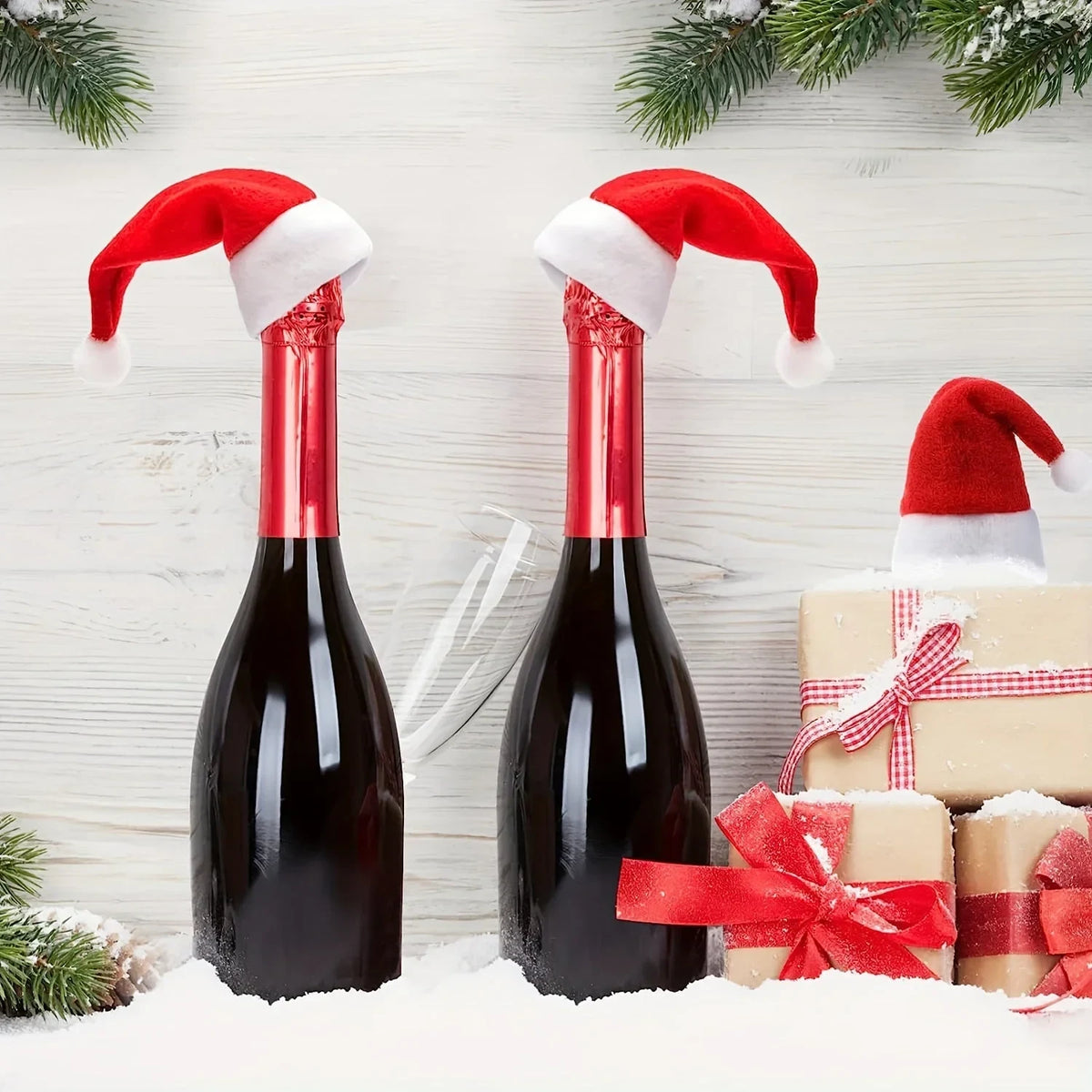 Santa Hat Cutlery Holders with Pom-Pom Felt Christmas Table Decoration Set - Image 4