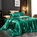 Satin Silk Luxury Bedding Set with Duvet Cover Pillowcases and Flat Sheet Smooth Lustrous Finish - Image 1