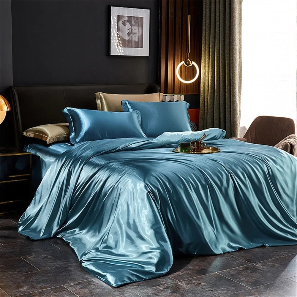 Satin Silk Luxury Bedding Set with Duvet Cover Pillowcases and Flat Sheet Smooth Lustrous Finish - Image 10