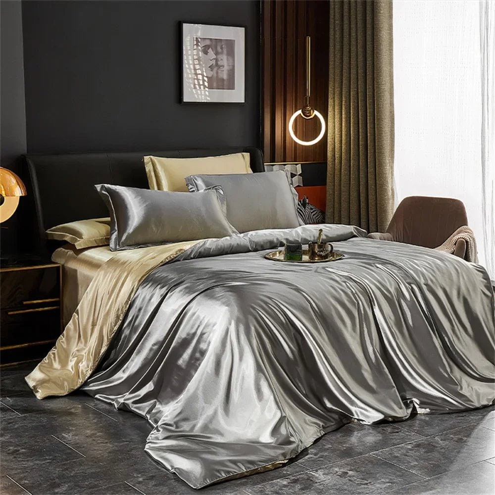 Satin Silk Luxury Bedding Set with Duvet Cover Pillowcases and Flat Sheet Smooth Lustrous Finish - Image 11